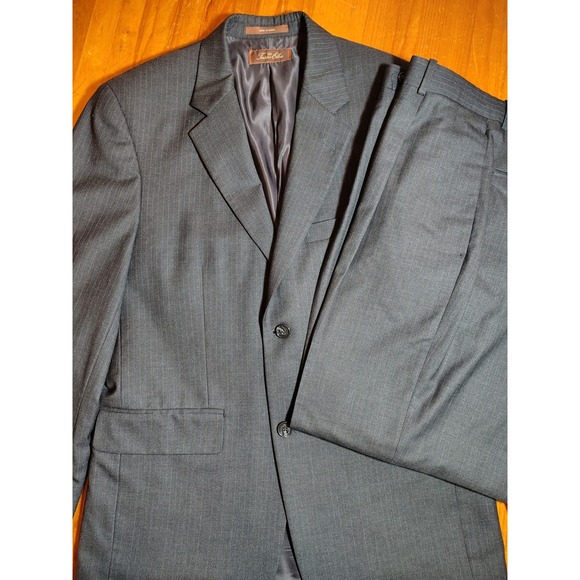 Tasso Elba Men's 2-Piece Suit 38S Gray Pinstripe Wool Jacket & Pants Macy's... - Picture 1 of 16